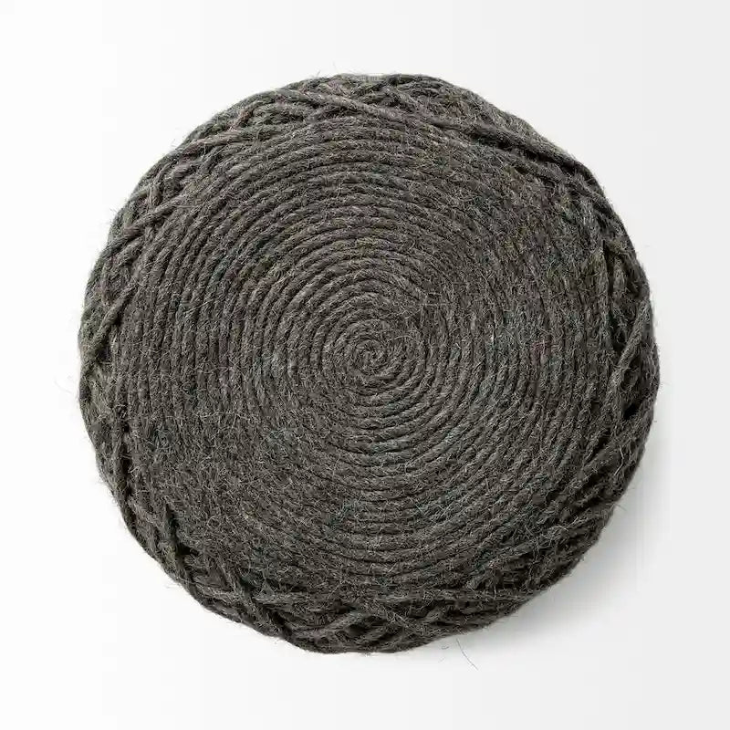 Coussin rond en laine tressée marron