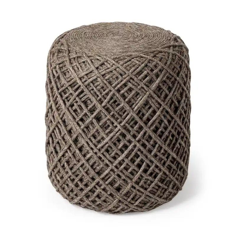 Coussin rond en laine tressée marron