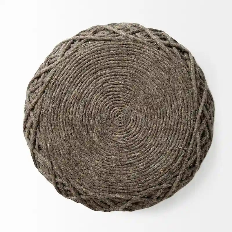 Coussin rond en laine tressée marron