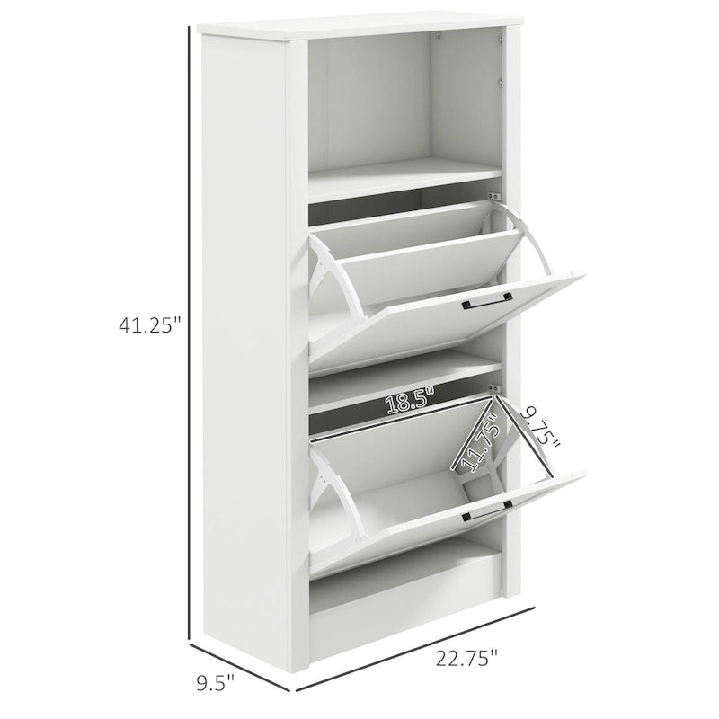Meuble à Chaussures : Meuble de Rangement à Chaussures sur Pied avec Tiroirs Basculants à Double Niveau et Étagères Réglables