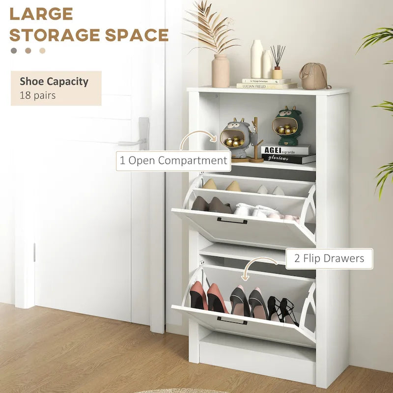 Meuble à Chaussures : Meuble de Rangement à Chaussures sur Pied avec Tiroirs Basculants à Double Niveau et Étagères Réglables