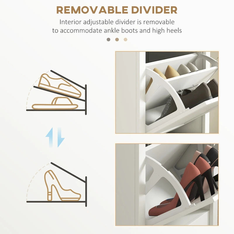 Meuble à Chaussures : Meuble de Rangement à Chaussures sur Pied avec Tiroirs Basculants à Double Niveau et Étagères Réglables