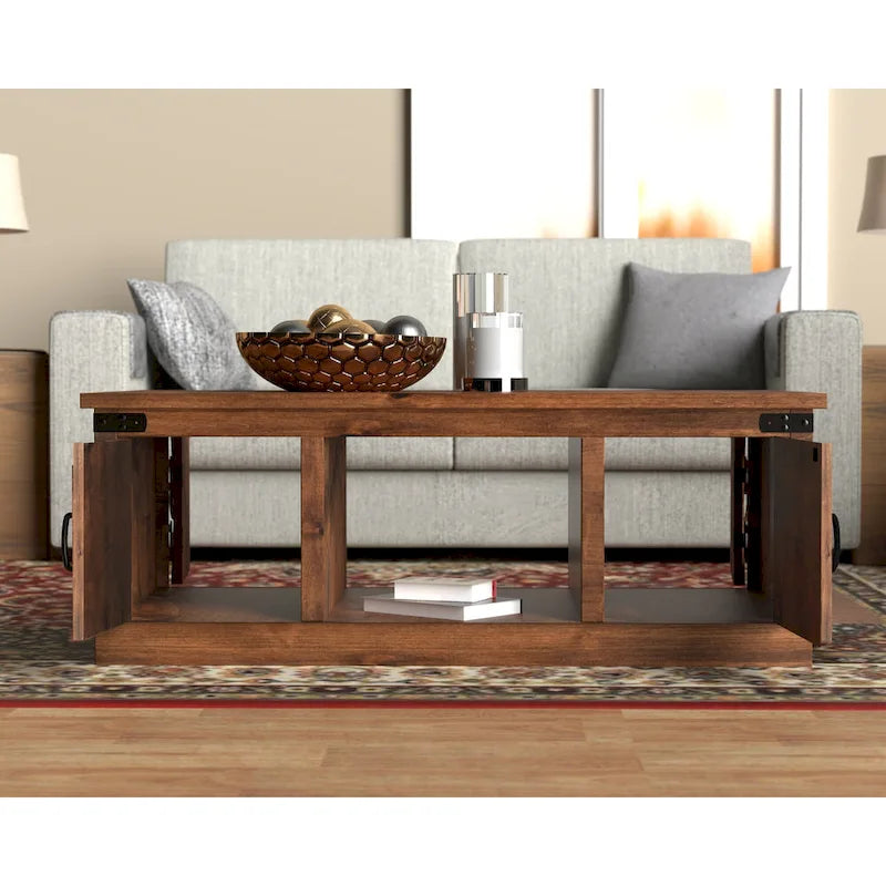 Table basse de style rustique de 122 cm — Aucun assemblage requis, finition whisky vieilli