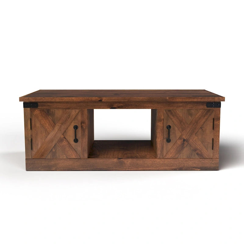 Table basse de style rustique de 122 cm — Aucun assemblage requis, finition whisky vieilli