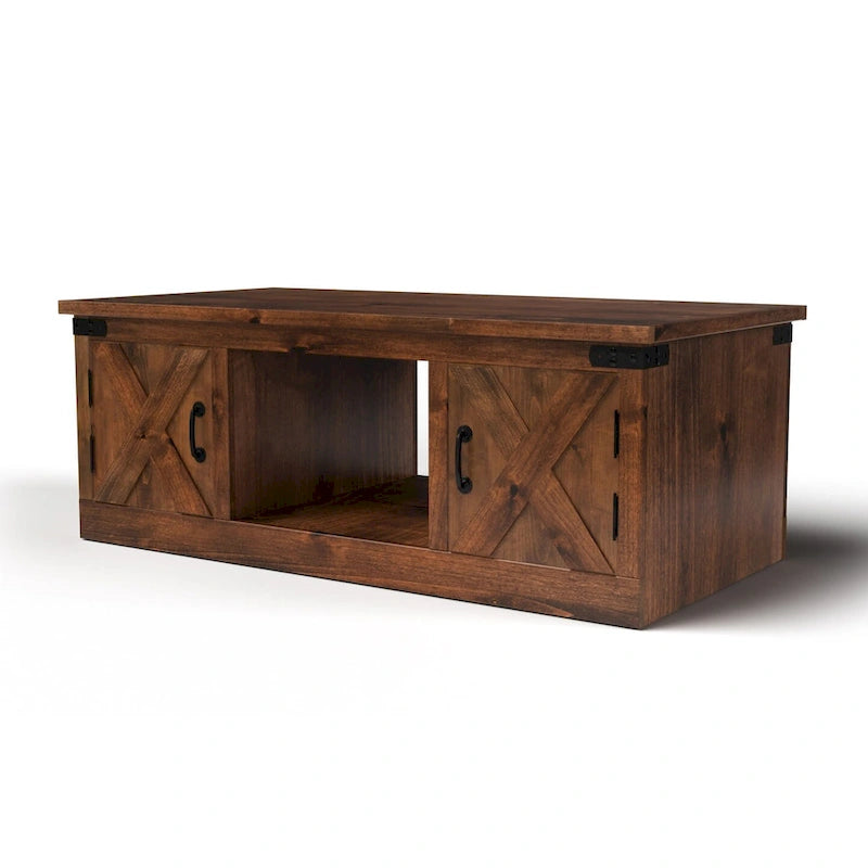 Table basse de style rustique de 122 cm — Aucun assemblage requis, finition whisky vieilli