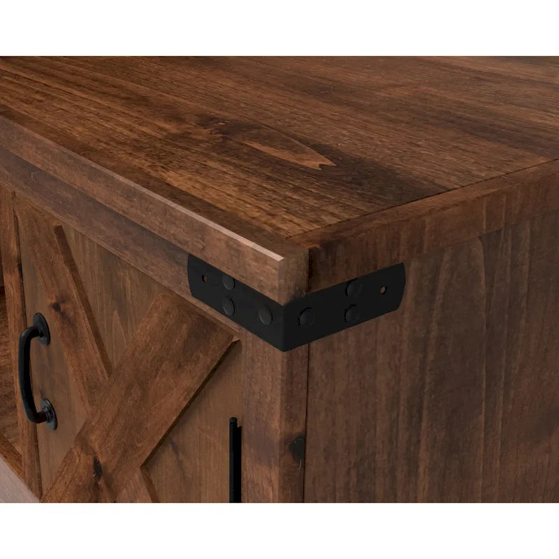 Table basse de style rustique de 122 cm — Aucun assemblage requis, finition whisky vieilli