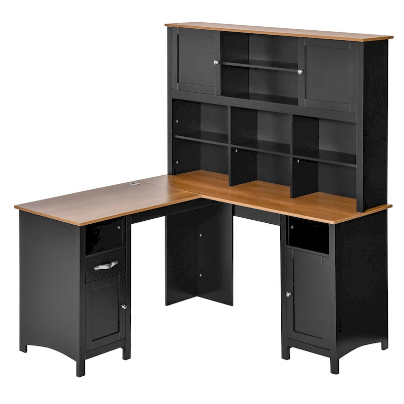 Bureau d'angle en L (avec étagères) — Bureau d'ordinateur / Poste de travail