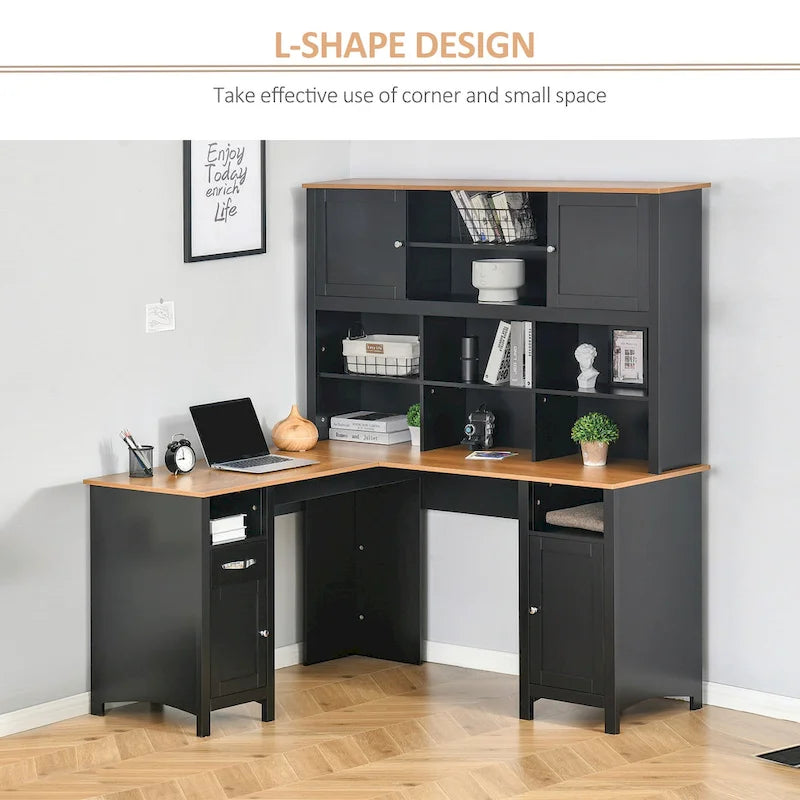 Bureau d'angle en L (avec étagères) — Bureau d'ordinateur / Poste de travail
