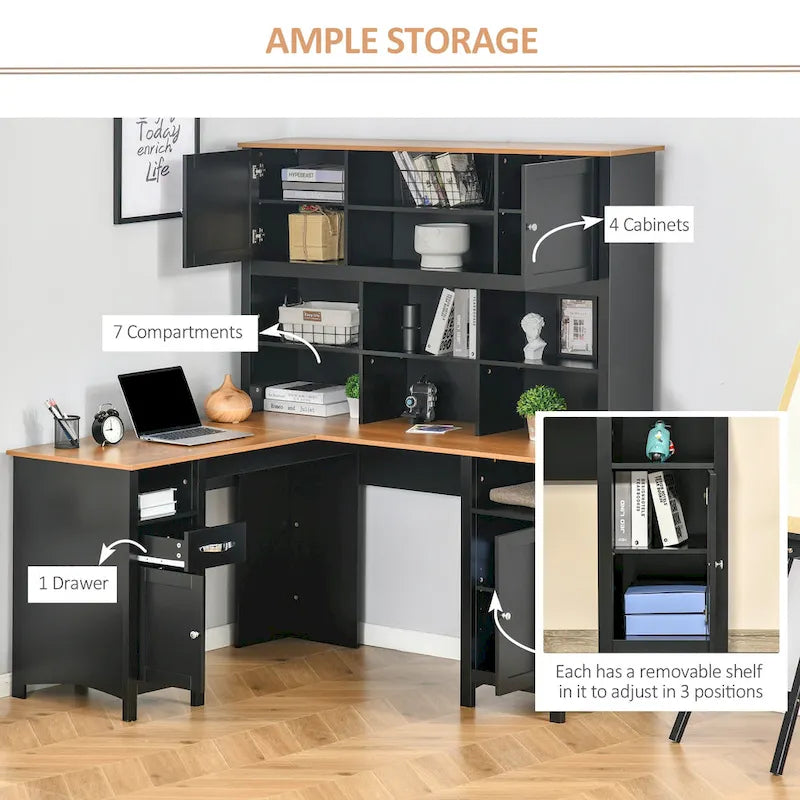 Bureau d'angle en L (avec étagères) — Bureau d'ordinateur / Poste de travail