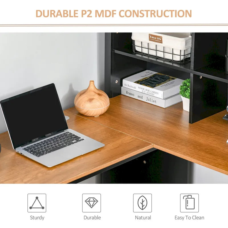 Bureau d'angle en L (avec étagères) — Bureau d'ordinateur / Poste de travail