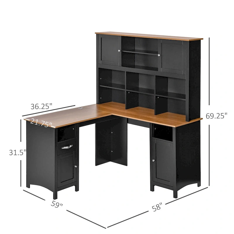 Bureau d'angle en L (avec étagères) — Bureau d'ordinateur / Poste de travail