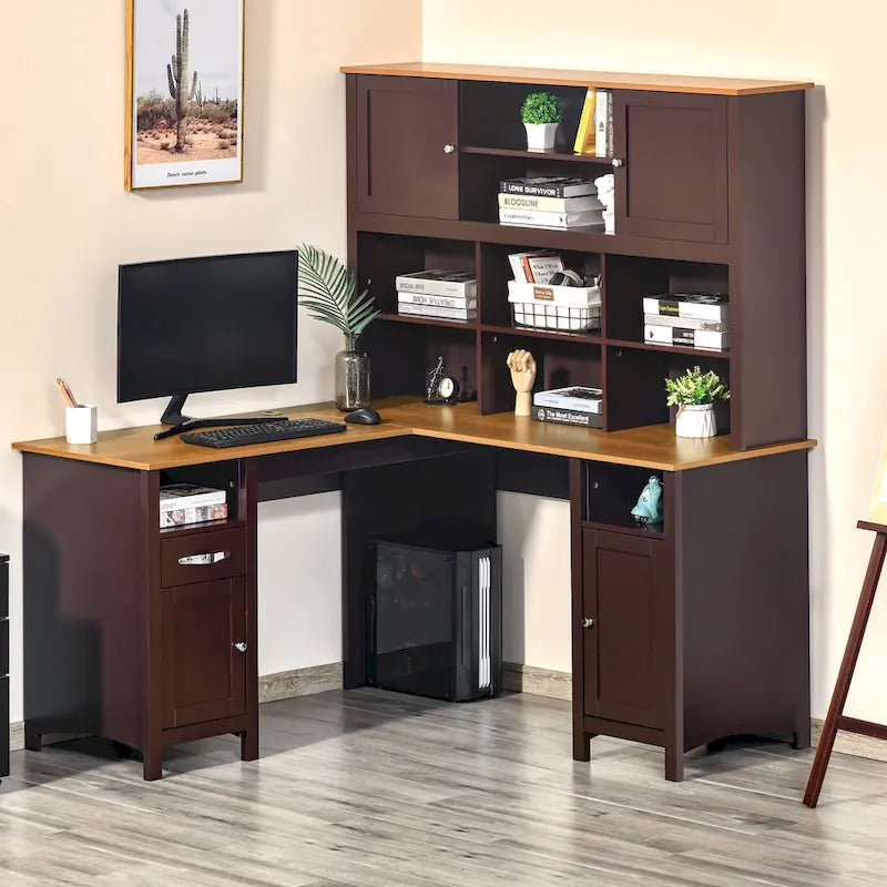 Bureau d'angle en L (avec étagères) — Bureau d'ordinateur / Poste de travail