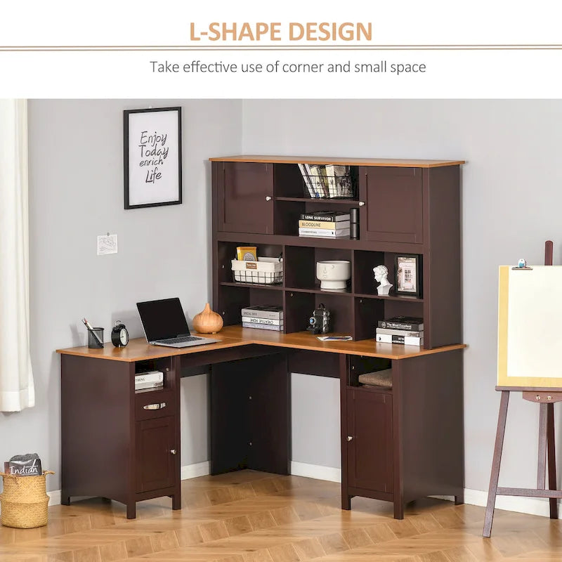 Bureau d'angle en L (avec étagères) — Bureau d'ordinateur / Poste de travail