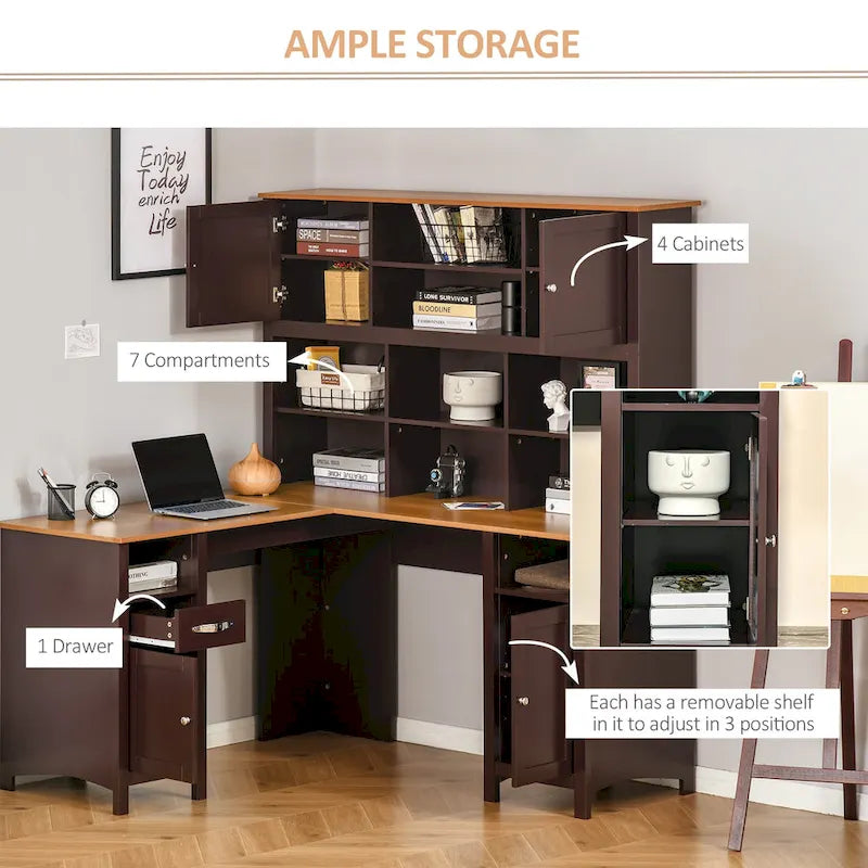 Bureau d'angle en L (avec étagères) — Bureau d'ordinateur / Poste de travail