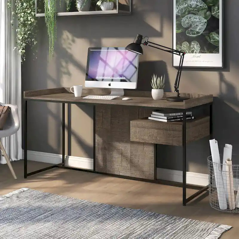 Bureau d'ordinateur en acier de 63 pouces avec ports USB
