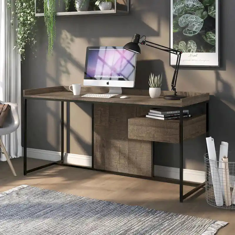 Bureau d'ordinateur en acier de 63 pouces avec ports USB