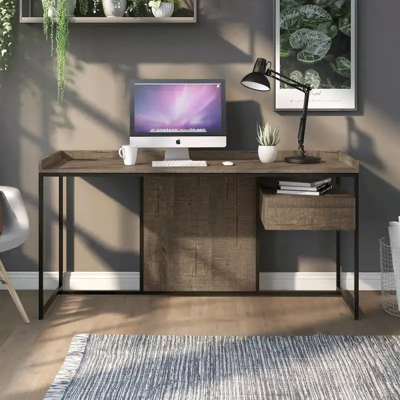 Bureau d'ordinateur en acier de 63 pouces avec ports USB