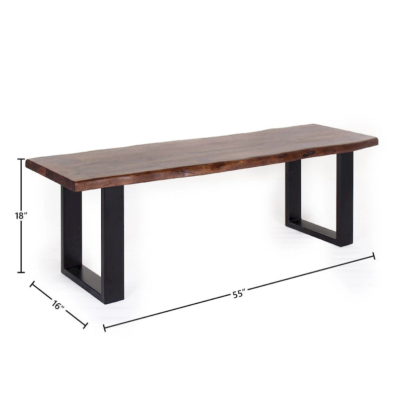 Tabouret de bar en bois d'acacia et fer forgé fait main
