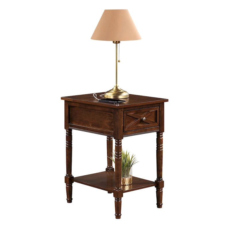 Table de chevet à tiroir unique (avec station de charge et étagère de rangement)