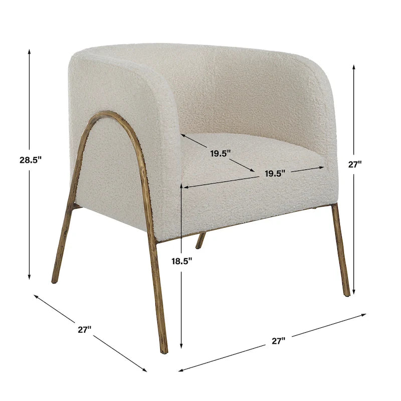 Fauteuil bas en peau de mouton blanc cassé - 27 pouces de largeur x 28,5 pouces de hauteur x 27 pouces de profondeur