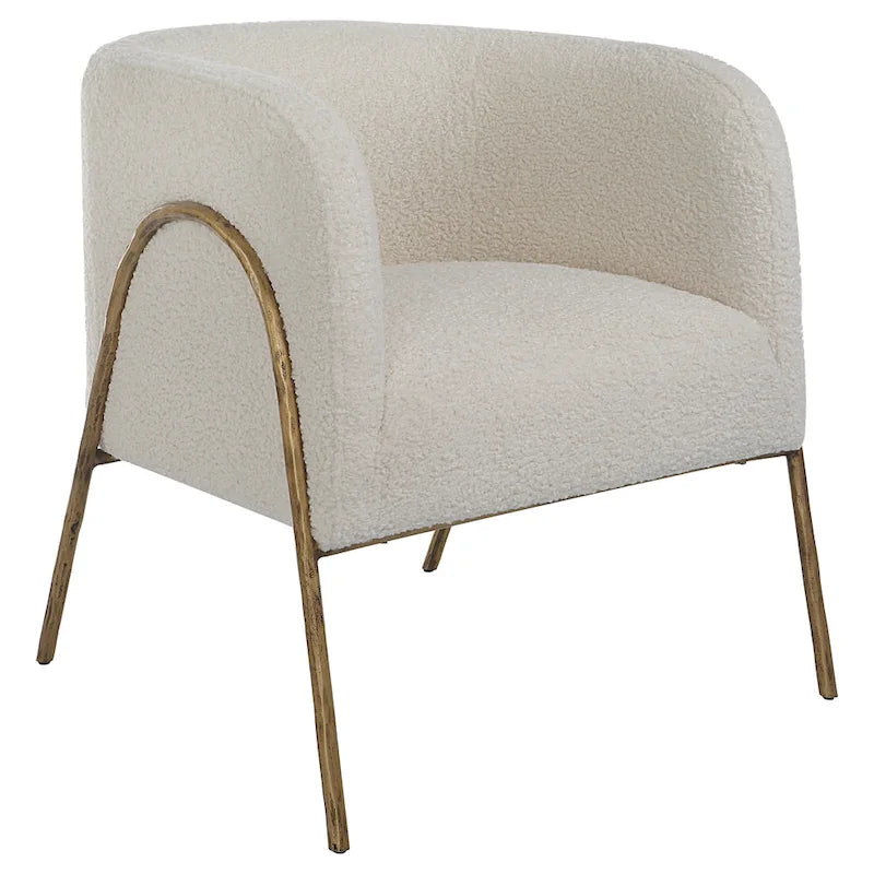 Fauteuil bas en peau de mouton blanc cassé - 27 pouces de largeur x 28,5 pouces de hauteur x 27 pouces de profondeur