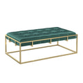 Pouf rectangulaire en velours capitonné avec base finition dorée