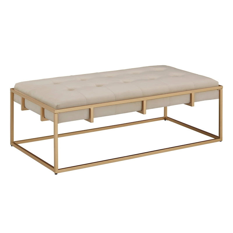 Pouf rectangulaire en velours capitonné avec base finition dorée