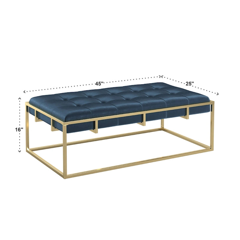Pouf rectangulaire en velours capitonné avec base finition dorée