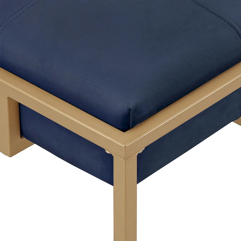 Pouf rectangulaire en velours capitonné avec base finition dorée