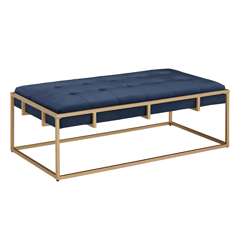 Pouf rectangulaire en velours capitonné avec base finition dorée
