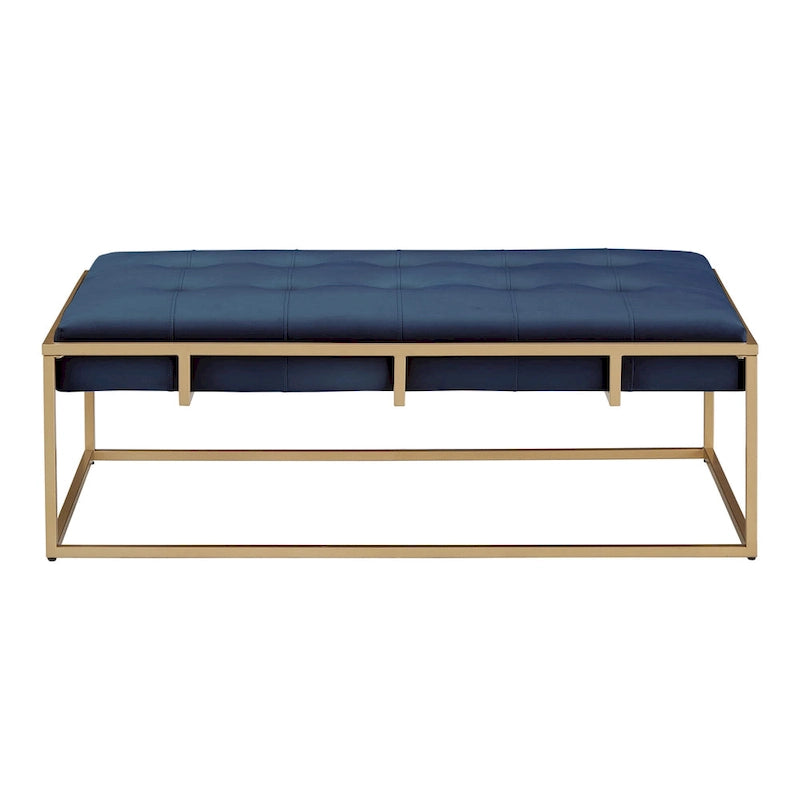 Pouf rectangulaire en velours capitonné avec base finition dorée