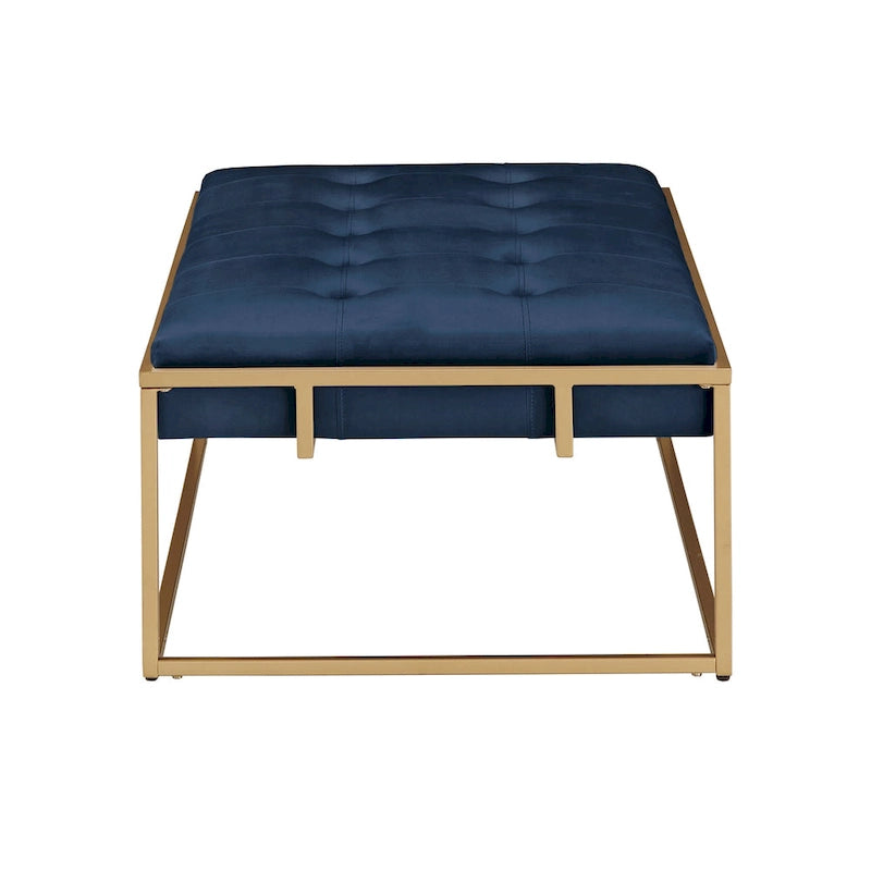 Pouf rectangulaire en velours capitonné avec base finition dorée