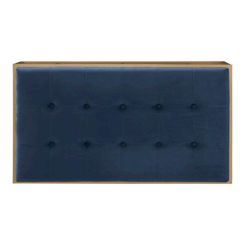 Pouf rectangulaire en velours capitonné avec base finition dorée