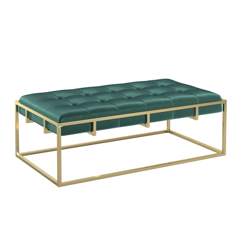 Pouf rectangulaire en velours capitonné avec base finition dorée