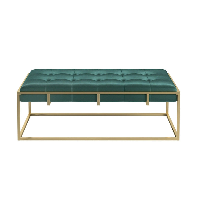 Pouf rectangulaire en velours capitonné avec base finition dorée