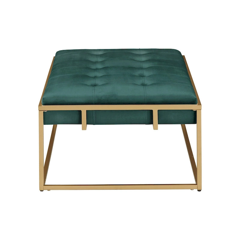 Pouf rectangulaire en velours capitonné avec base finition dorée
