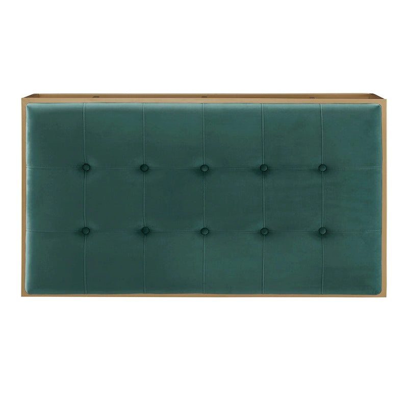 Pouf rectangulaire en velours capitonné avec base finition dorée