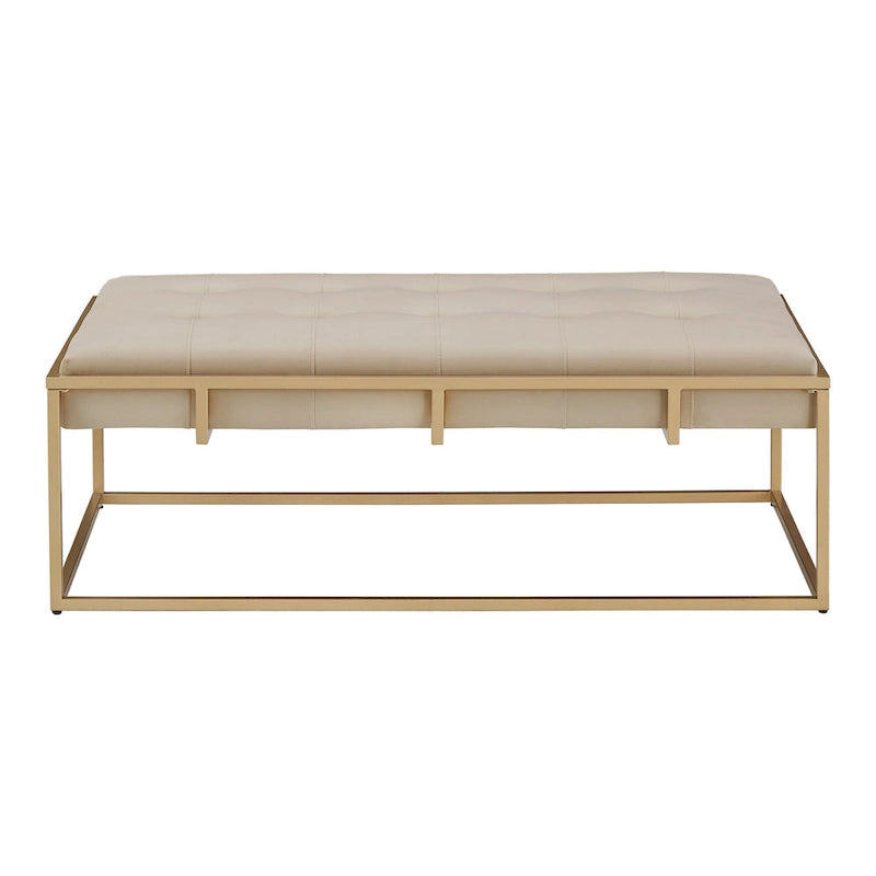 Pouf rectangulaire en velours capitonné avec base finition dorée
