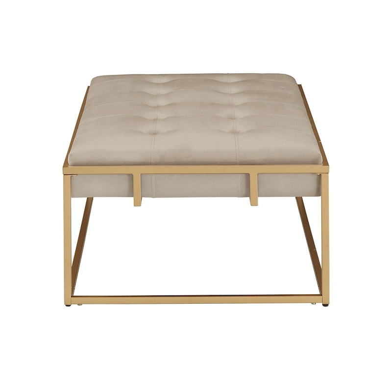 Pouf rectangulaire en velours capitonné avec base finition dorée