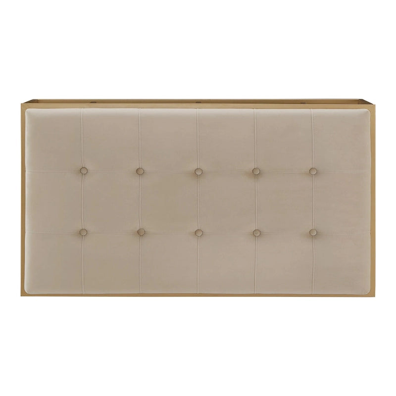 Pouf rectangulaire en velours capitonné avec base finition dorée