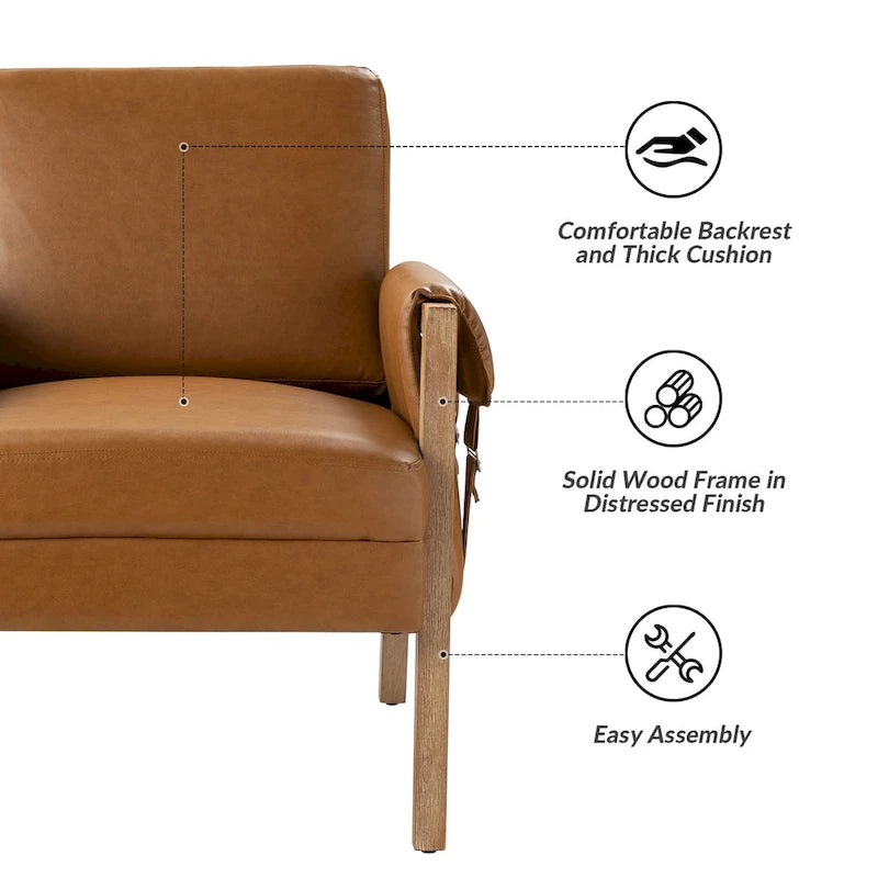 Fauteuils en similicuir style ferme avec pieds en bois massif, deux chaises par ensemble.