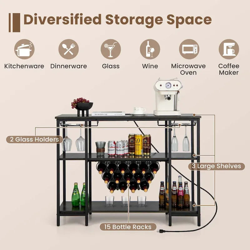 Cave à vin et étagère de bar – Table de présentation de boissons et de verrerie (Comprend...) – Voir les détails
