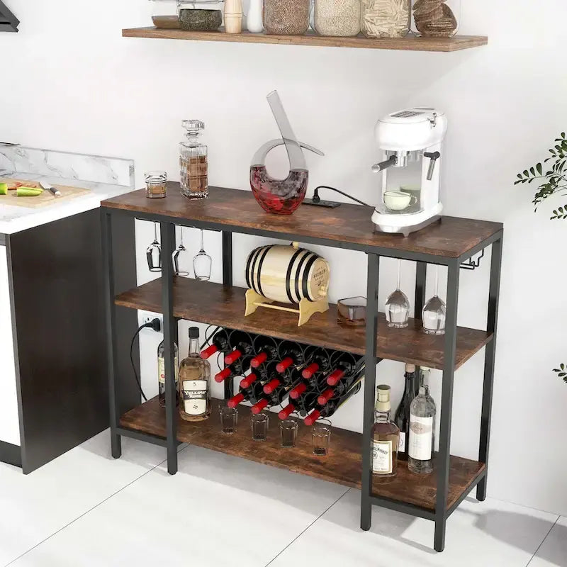 Cave à vin et étagère de bar – Table de présentation de boissons et de verrerie (Comprend...) – Voir les détails