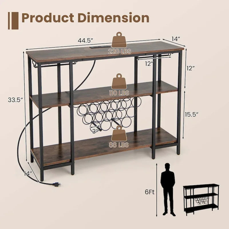 Cave à vin et étagère de bar – Table de présentation de boissons et de verrerie (Comprend...) – Voir les détails
