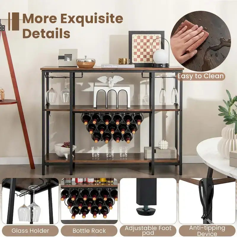 Cave à vin et étagère de bar – Table de présentation de boissons et de verrerie (Comprend...) – Voir les détails