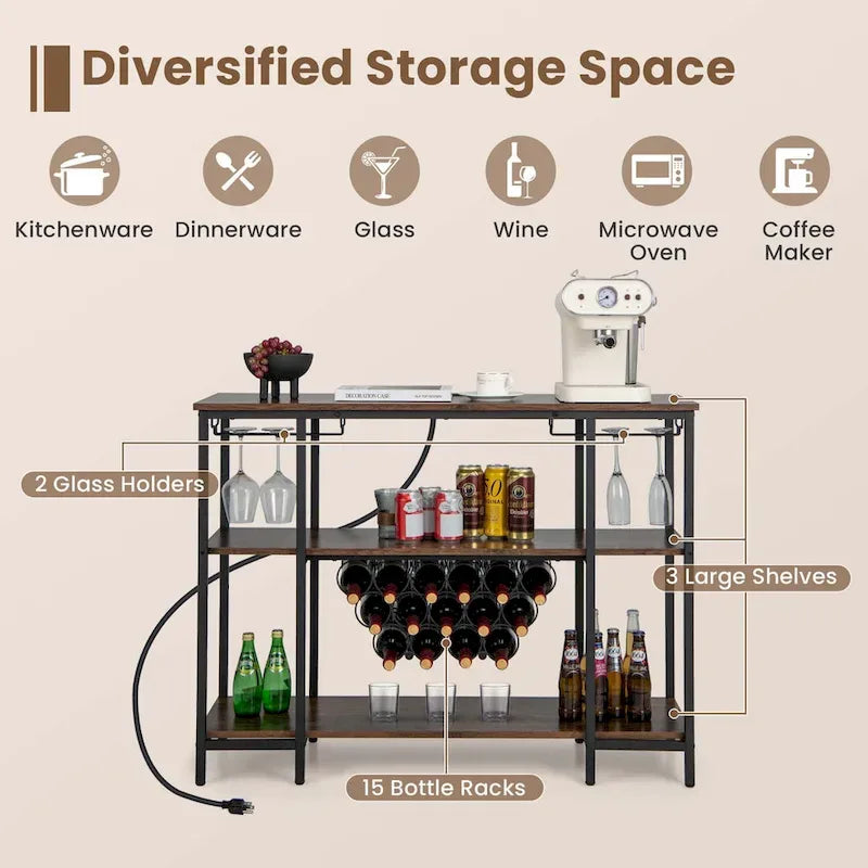 Cave à vin et étagère de bar – Table de présentation de boissons et de verrerie (Comprend...) – Voir les détails