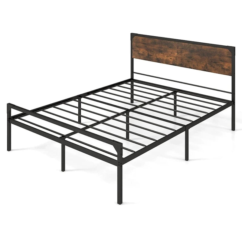 Lit plateforme double/grand format de style rustique avec tête et pied de lit