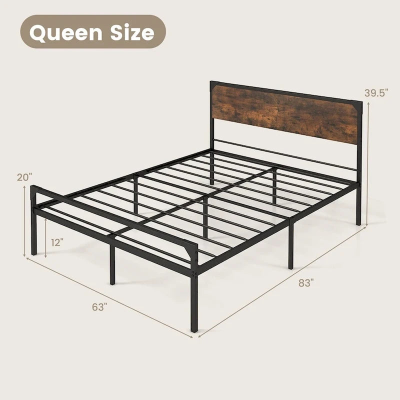 Lit plateforme double/grand format de style rustique avec tête et pied de lit