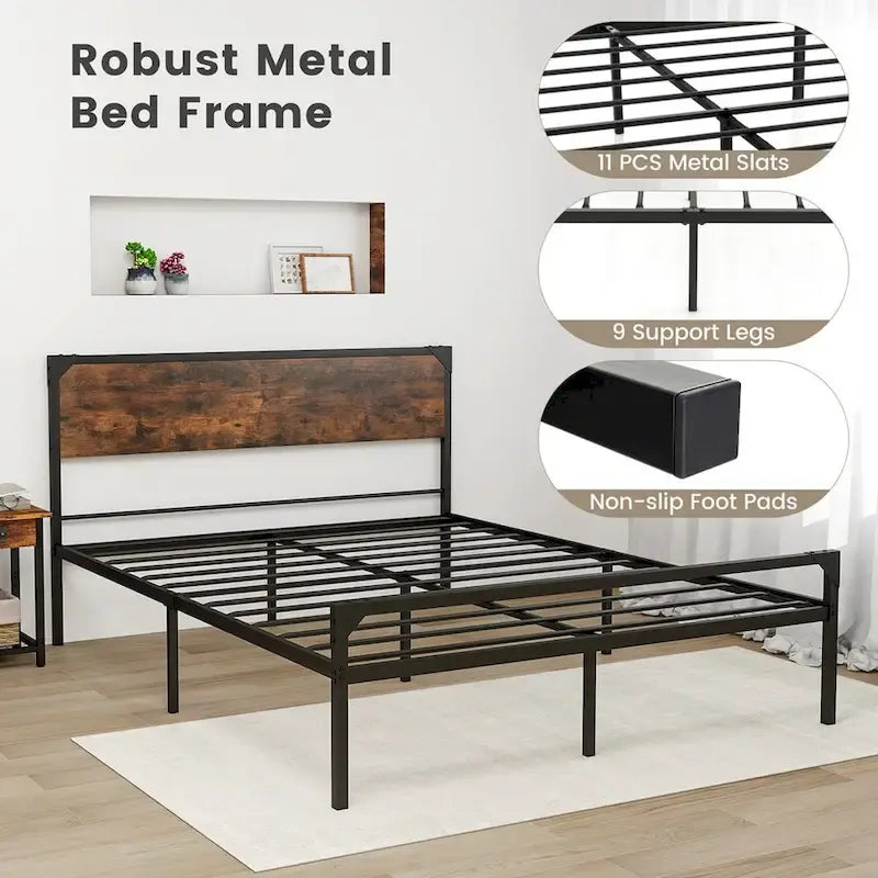 Lit plateforme double/grand format de style rustique avec tête et pied de lit