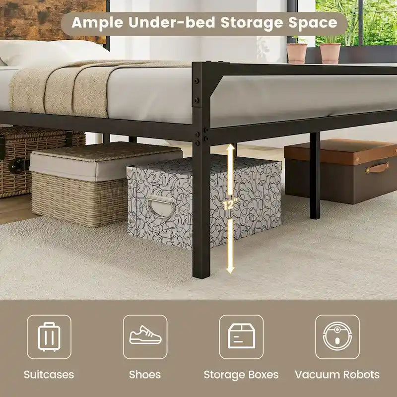 Lit plateforme double/grand format de style rustique avec tête et pied de lit